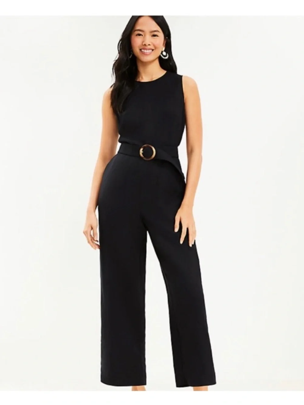LOFT Linen Belted Wide Leg Jumpsuit Black Women’s Size 2 Petite